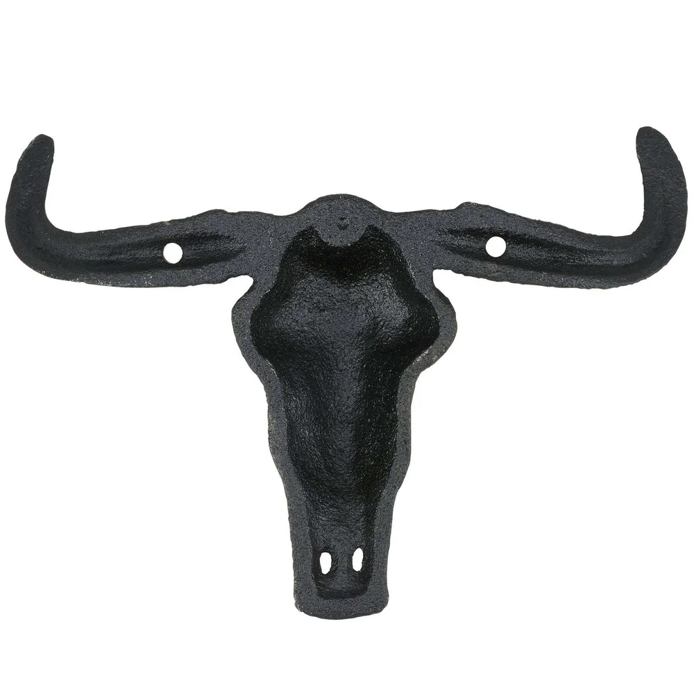 Bull Skull Metal Wall Hook Rustic Western Cowboy Ranch Southwestern Decor